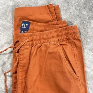 Gap Linen Blend Pants Womens Medium Orange Drawstring Elastic Waist Relaxed